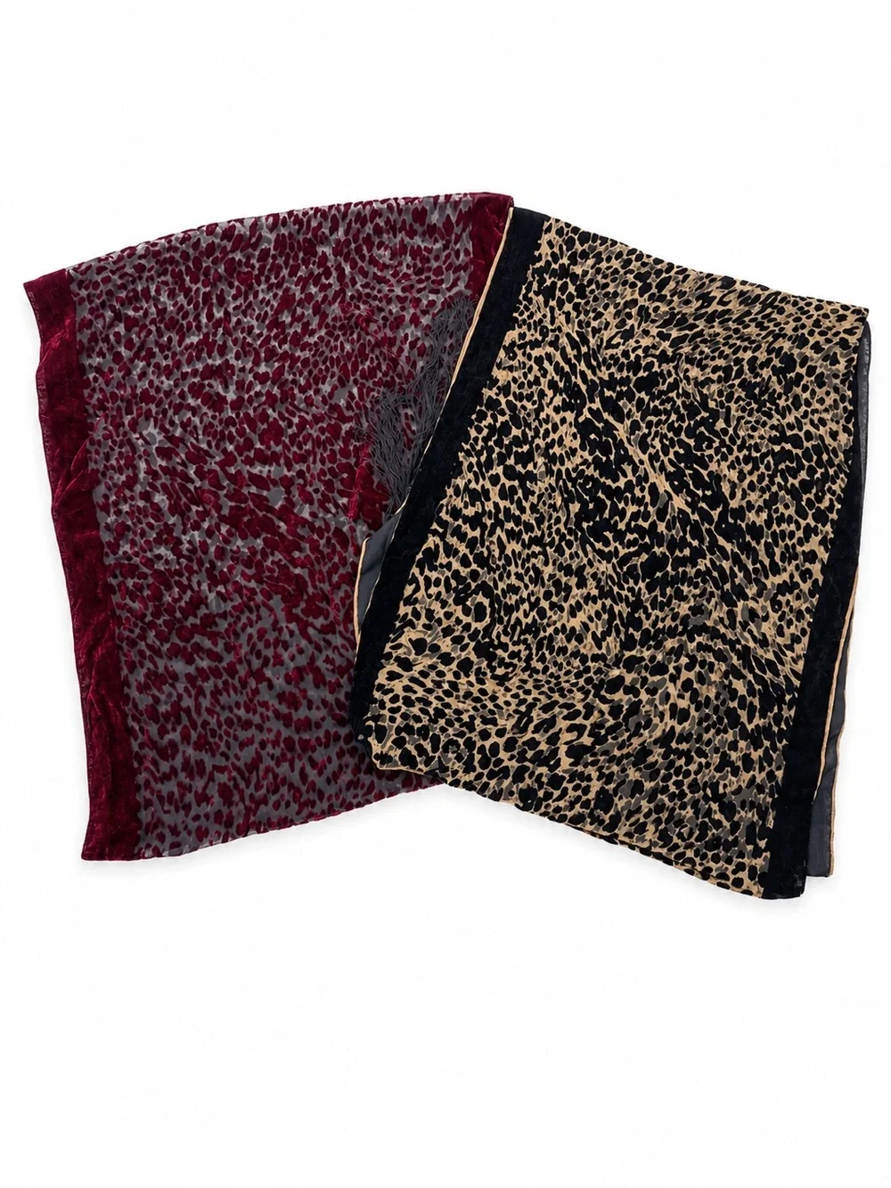 Vintage Unbranded Scarf Lot of 2 Animal Print Cheetah Velour Long Rectangle